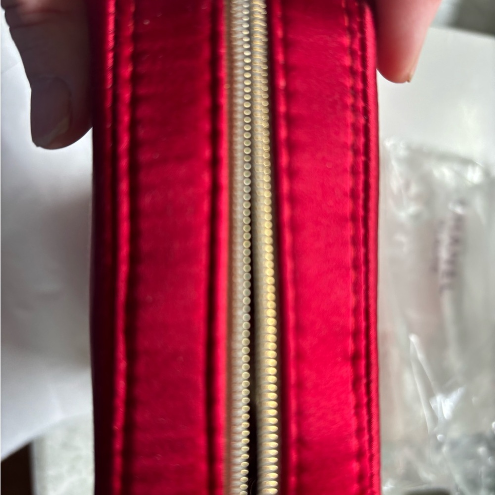 CHANEL Red with gold camellia flowers Cosmetic Bag 8 x 4 1/2 x 2 New - Picture 4 of 7